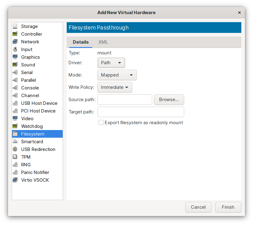 Screenshot of Adding Filesystem Passthrough